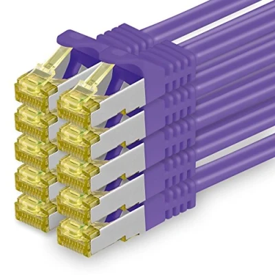 Immagine di 1aTTack.de Cavo di rete Ethernet Lan Cat.7 SFTP spina RJ45 Cat6a doppia schermatura 10000 Mbit/s compatibile con Cat5 Cat6 Cat8 per switch Router Modem Patchpanel Viola / 10 pz 1m