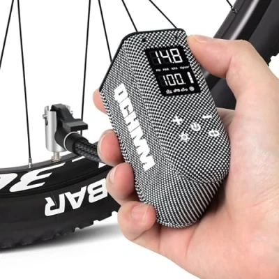 Immagine di Mini pompa per bicicletta, ad aria elettrica, bicicletta Presta e Schrader, con funzione di memoria, 100 psi/6,8 bar, spegnimento automatico