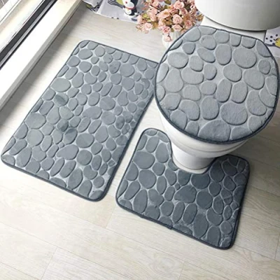Immagine di ele ELEOPTION Tappetino Antiscivolo, Morbido da Bagno Traspirante, Comodo in Memory Foam Che Assorbe l&#039;acqua (3er Set Grau)