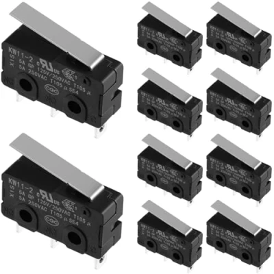 Immagine di VILLCASE 10Pcs 10A No + Nc Kw11 2 Interruttore a leva diritta, mini microinterruttore, colore: Nero Ac 125/250 V