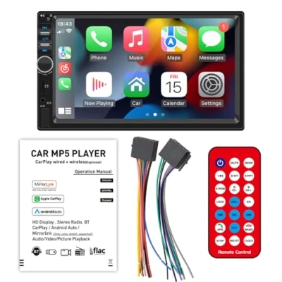 Immagine di Autoradio Bluetooth Stereo, 2 Din 7&quot; Touch Screen HD Multimediale D&#039;intrattenimento Lettore MP5, Supporta Mirrorlink / FM USB TF Aux in Telecomando + 4led Telecamera Posteriore 7010B