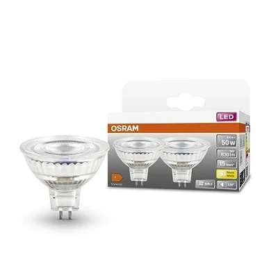 Immagine di OSRAM Lampada LED SPOT MR16 GL 50 con riflettore, a bassa tensione, GU5.3, confezione doppia, 6.5W, 630lm, 2700K, luce bianca calda, consumo energetico molto basso, lunga durata, immediata