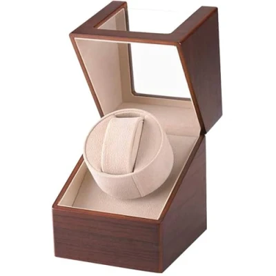 Immagine di DRAIGERWAY Scatola Carica Orologi Automatische Uhrenbeweger Box Single PU Leder Uhrengehäuse mit leisem Motor Batteriebetrieb oder Netzteil für Automatikuhren (Farbton des Holzkorns DGW)