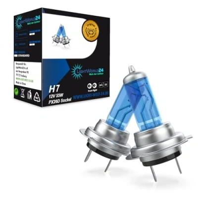Immagine di LIGHTWORLD24 H7 Lampadina per auto, effetto xenon, PX26d, anabbagliante, H7, 12V, 55W, colore: Bianco