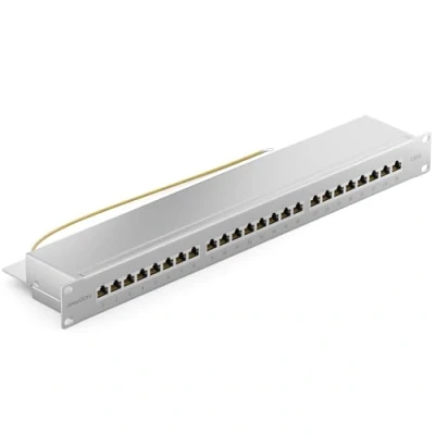 Immagine di deleyCON CAT6 Patch Panel 24 Porte del Desktop 19 Pollici Montaggio Rack Assemblaggio Server 24x RJ45 Schermato TIA568A TIA568B Grigio Chiaro