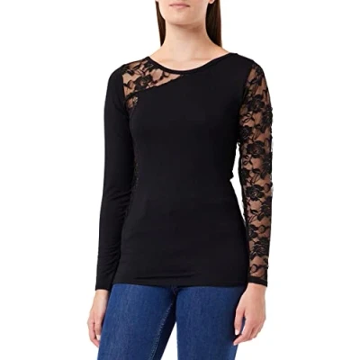 Immagine di Spiral Direct Gothic Elegance Lace One Shoulder Top Maglia a Maniche Lunghe, Nero (Black 001), 52 (Taglia Produttore: X Large) Donna