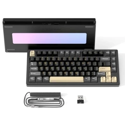 Immagine di ATTACK SHARK X75 VIA QMK Con Tastiera Meccanica Wireless in Alluminio Completo, BT/2.4GHz/USB C Cablate, Hot Swap Interruttori Lineari RGB, Layout 75% QWERTY Imbottitura a Cinque Strati Nero