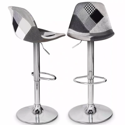 Immagine di IDMarket Set di 2 sgabelli da bar Karl Design patchwork nero, grigio e bianco, piede cromato