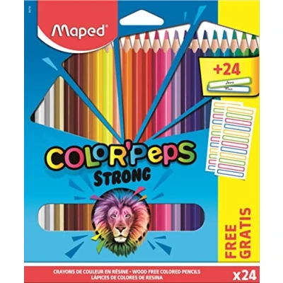 Immagine di Maped matite colorate resistenti Color Peps, 24 per colorare ultra ed ergonomiche con etichette il nome da personalizzare, 862726, multicolori