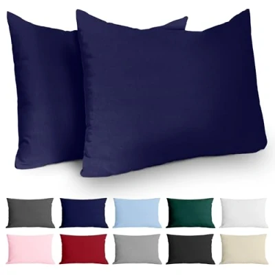 Immagine di Dreamzie Federa Cuscino (Set di 2) Blu scuro Cotone per i Cuscini 50 x 70 cm 100% Jersey da Copri Letto Fodera Protezione
