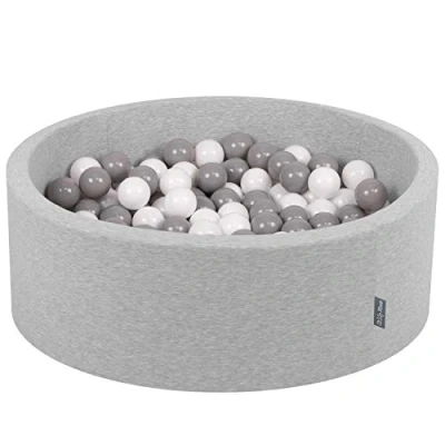 Immagine di KiddyMoon 90X30cm/200 Palline ∅ 7CM Piscina di Colorate per Bambini Tondo Fabbricato in EU, Grigio Ch:Bianco/Grigio