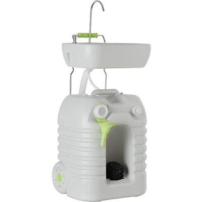 Immagine di Stagecaptain PSW 45 Quixie Lavabo portatile da campeggio Lavandino mobile lavaggio viaggio all&#039;aperto serbatoio pompa meccanica pedale ed erogatore sapone Lavello regolabile e funzione carrello
