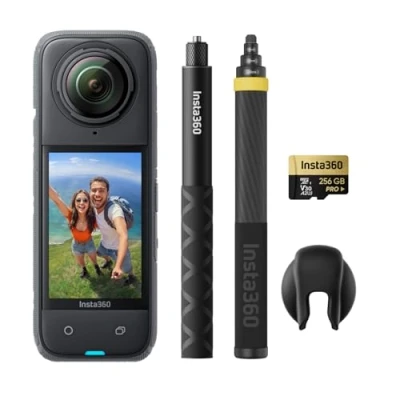 Immagine di Insta360 X4 Pack No Drone Action Cam 360 8K Impermeabile, Video Grandangolari in 4K, Effetto selfie stick invisibile. Protezioni Lenti Rimovibili, Autonomia Batteria 135 min