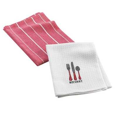 Immagine di DOUCEUR D&#039;INTERIEUR 2 Strofinacci 50 x 70 cm Cotone Tortora/Nido Ape broda al bistrot Rosso