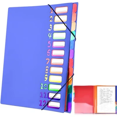 Immagine di Delamiya Cartella Documenti A4, Espandibile Portatile con 12 Scomparti, Organizer in Plastica PP Elastico, Impermeabile, per Forniture Ufficio Scolastico