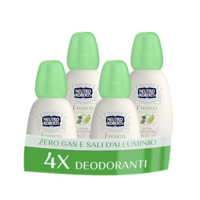 Immagine di Neutro Roberts, Deodorante Vapo Fresco Verde, Té Verde e Lime, Zero Sali di Alluminio, Con Puro Olio Glicerina, Uomo Donna, Plastica 100% riciclata, gas, 48h 4 Pezzi da 75 ml