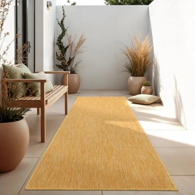 Immagine di Paco Home Tappeto Per Esterno Balcone Terrazza Cucina Monocolore Mélange, Dimensione:80x150 cm, Colore:Giallo