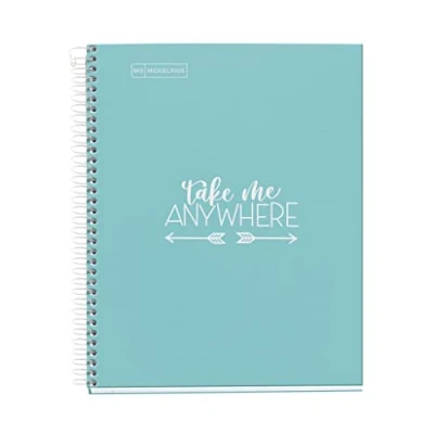 Immagine di Miquelrius Notebook Messages, 1 striscia di colore, A5, 100 fogli a quadretti da 5 mm, carta 90 g, 2 fori, copertina in cartone rigido, colore blu cielo