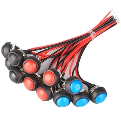 Immagine di GTIWUNG 12Pcs Interruttore Pulsante Rontondo con Linea, Momentaneo Interruttore, 12mm Mini Pulsanti Temporanei Impermeabile, ON OFF, Rosso Blu Nero, 3A/125V 1.5A/250V