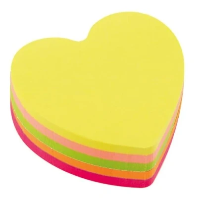 Immagine di D.RECT Foglietti Adesivi Set di 1 Pezzi 70x70mm Note Adesive 1x400 un Blocco Fogli Forniture per Ufficio Colori Neon Forma Cuore