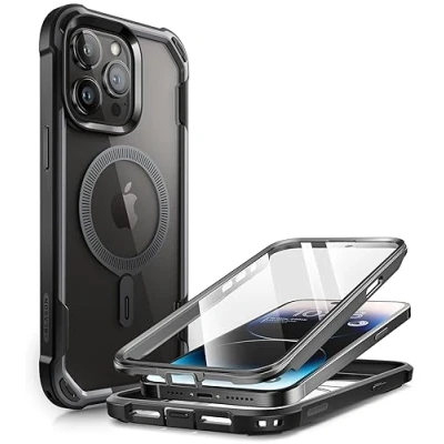Immagine di i Blason Cover [Ares Mag] per iPhone 15 Pro Max con Protezione Schermo, [Compatibile MagSafe] Custodia Protettiva Rigida Antiurto Tutto il Corpo, Trasparente e Sottile (Nero)