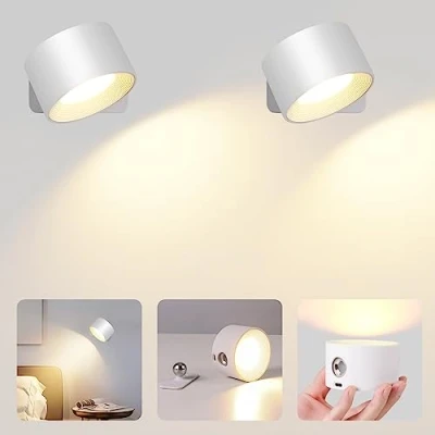 Immagine di GuKKK Applique da parete Interno, 2PCS Lampada a LED, Controllo Touch, Batteria con Funzionamento Batteria, Ruotabile 360 3 Livelli di Luminosità