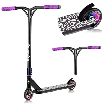 Immagine di LIONELO Whizz Monopattino Stunt Scooter Freestyle, Cuscinetti ABEC 9 Deck in Alluminio Sistema di Compressione HIC Ruote da 110 mm Manubrio a T Largo, Freno Flex Fender MN Steel, Design Unico (Neon)