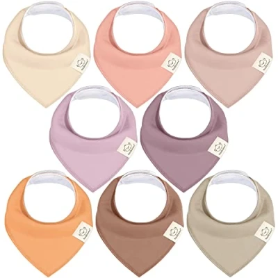 Immagine di Confezione da 8 Bavaglini Bandana per Bambini in Cotone Organico Unisex alla Moda, Super Assorbenti, Delicati la Dentizione Neonati (Mauve)