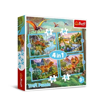 Immagine di Trefl 4in1, 4, 12 a 24 pezzi dinosauri, diversi livelli di difficoltà, divertimento, per bambini sopra i 3 anni puzzle, Colore eccezionali, Außergewöhnliche Dinos, 34609