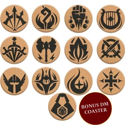 Immagine di Sottobicchieri DND in Sughero Set 12 Classi D&amp;D +1 DM Appassionati Dungeons &amp; Dragons, Giocatori, DM, Uomini o Donne, Accessori per Decorare Casa Tazze Bevande Tavolo