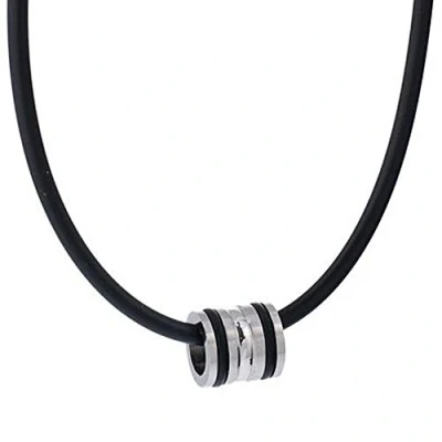 Immagine di Dondon Collana da uomo in pelle, 50 cm, con ciondolo a forma di anello argento acciaio INOX un sacchetto velluto nero