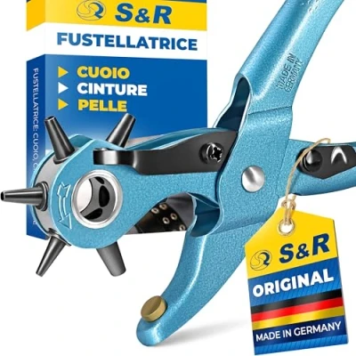 Immagine di S&amp;R Pinza Fustellatrice buca Cinture Cuoio Pelle Scarpe Cinturini Made in Germany con 6 fustelle 2/2,5/3 / 3,5/4 4,5 mm