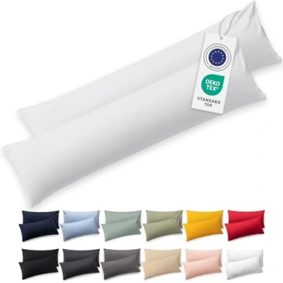 Immagine di Blumtal Federe Cuscini Letto Matrimoniale Cotone 40x145 100% Cotone, Set di 2 in Jersey con Cerniera, Federa certificate Oeko Tex, Cuscino Bianco