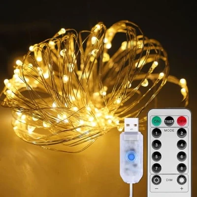 Immagine di ILantule Luci Led USB, Stringa Luci, 10M 100LED USB Lucine Decorative,con Telecomando,8 Modalità,per Natale Interni e Esterni, Feste,Matrimonio,Giallo Caldo