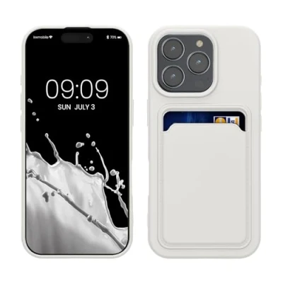 Immagine di kwmobile Custodia Compatibile con Apple iPhone 16 Pro Cover Back Case Cellulare Slot Porta Carte Morbida in Silicone TPU bianco