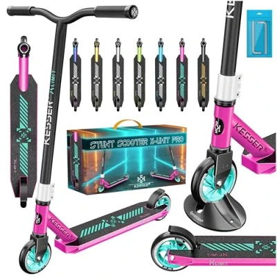 Immagine di KESSER® Monopattino acrobatico X Limit Pro 360Ḟ divertente con supporto ABEC 9 cuscinetti a sfera, ruote in PU da 110 mm, Scooter, cromo/d&#039;argento