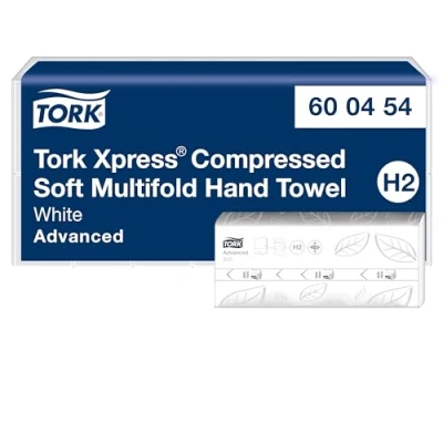 Immagine di Tork Xpress Asciugamani intercalati Soft compressi bianchi H2, Advanced, 2 veli, piegati a M, elevata assorbenza, 6 confezioni da 200 asciugamani, 600454