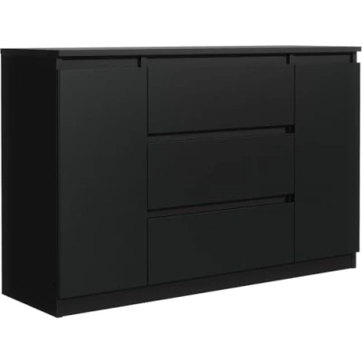 Immagine di Cassettiera Nera Opaca con 3 cassetti e 2 ante 120 cm, Armadio Camera da Letto, Corridoio, Soggiorno, H : 78,2 L 120,4 P 39 cm Cassettiera, Mobiletto Multiuso, Mobile Cucina