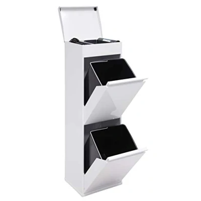 Immagine di Arregui Top CR221 B Pattumiera Differenziata 2 Scomparti x 17L (34L) Contenitore in Acciaio con Ripiano Multiuso Mobile per Raccolta Cestino Spazzatura da Cucina Bianco
