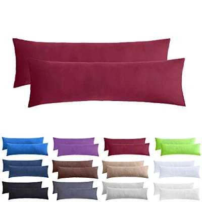 Immagine di NatureMark Confezione da 2 federe per cuscini in jersey, dormire lateralmente, cuscino il collo, conformi all’OEKO TEX, 40 x 145 cm, diversi colori e dimensioni, Rosso Bordeaux