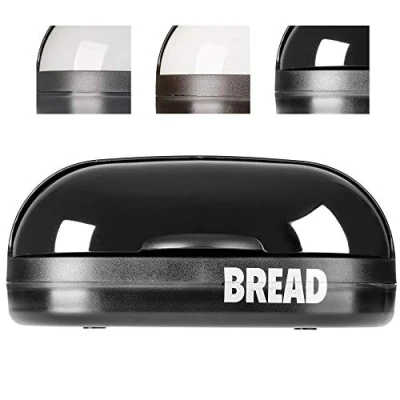 Immagine di Spazioso pane scatola di plastica, 37 x 20 16 cm,contenitore moderno con coperchio a rulli,freschezza più lunga del pane,scatola rulli lembo anteriore, (nero)