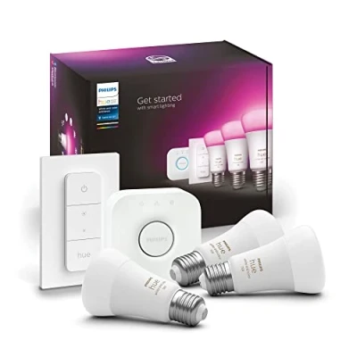 Immagine di Philips Lighting Hue Lampadina LED 871951429135500 ERP: F (A G) White &amp; Col. Amb. E27 3er Starter Set inkl. DimmerSwitch 3x800lm 75W 11 W Da bianco