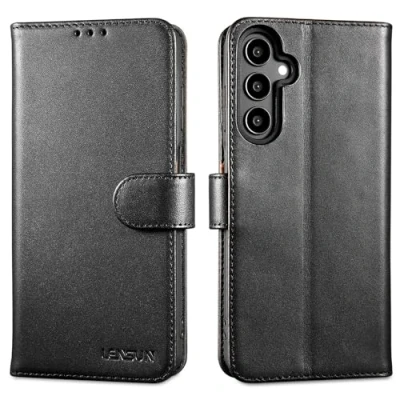 Immagine di Lensun Cover per Samsung Galaxy A25 5G, Custodia in Vera Pelle [RFID Blocking] Libro con Portafoglio Chiusura Magnetico Flip Custodie Cuoio Nero
