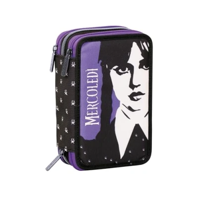 Immagine di Seven Astuccio 3 Scomparti, MERCOLEDÌ, Viola, Triplo Scomparto, Completo di Matite, Pennarelli, Colori, Accessori Zaino, Elementari, Medie