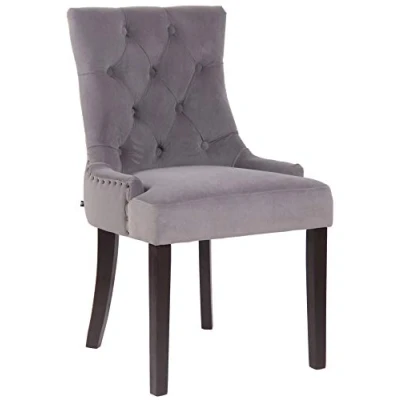 Immagine di CLP Poltrona Pranzo Aberdeen Stile Chesterfield In Velluto E Legno Caucciù I Sedia Soggiorno Imbottita Con Alto Schienale, Colore:grigio, Colore del telaio:antico