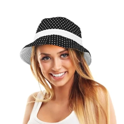 Immagine di TOSKATOK® UPF 50+ Cappello da Sole Donna in Cotone con Disegno Reversibile a Pois