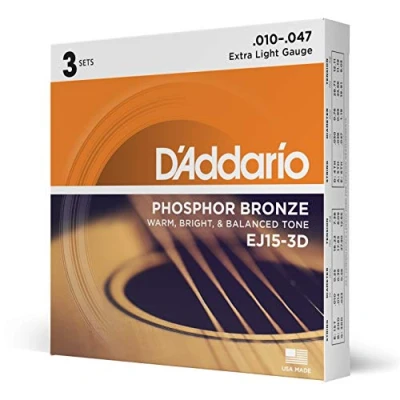 Immagine di D&#039;Addario Corde Chitarra Acustica per EJ15 3D Set EJ Phosphor BRZ RND WND, 10 47