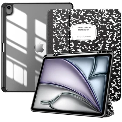 Immagine di TiMOVO Custodia per Nuovo iPad Air 13 Pollici (M2) 2024 con Portapenne, Cover Protettiva Supporto Pieghevole &amp; Retro Trasparente, Auto Sveglia/Sonno, Taccuino Nero