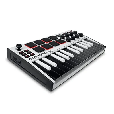 Immagine di AKAI Professional MPK Mini MK3 Tastiera MIDI Controller USB a 25 Note con 8 Drum Pad Retroilluminati, Manopole e Software Incluso, Colore Bianco