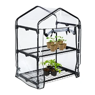 Immagine di Relaxdays Serra per Il Balcone, in Acciaio e Telo PVC, Giardinaggio, a 2 Piani, HLP 94 x 69 49 cm, Nero Trasparente
